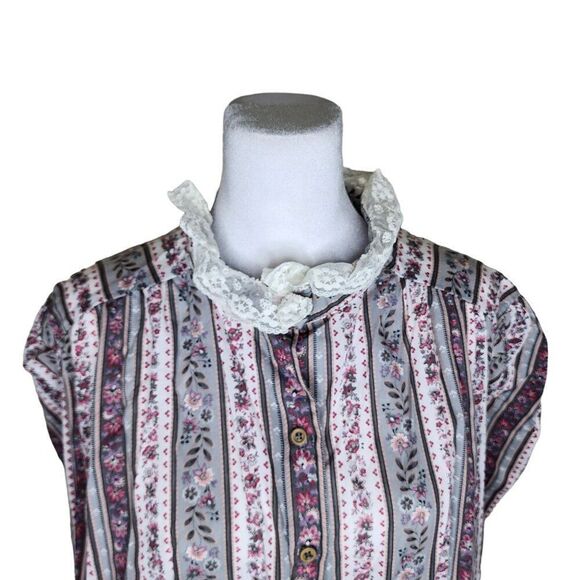 Vintage Long Sleeve High Neck Prairie Button Down Top Blouse Womens 2XL Gray - Picture 2 of 9